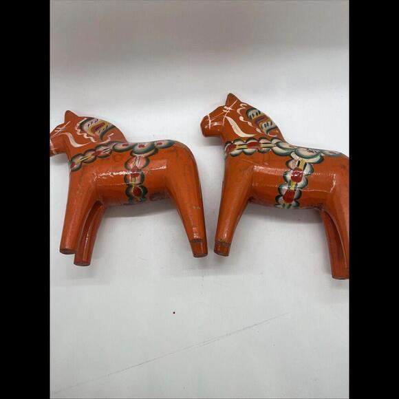 2 Olsson Dala Horse (No Label) Hand Carved Painted Wood Sweden 6” Tall - Picture 10 of 10